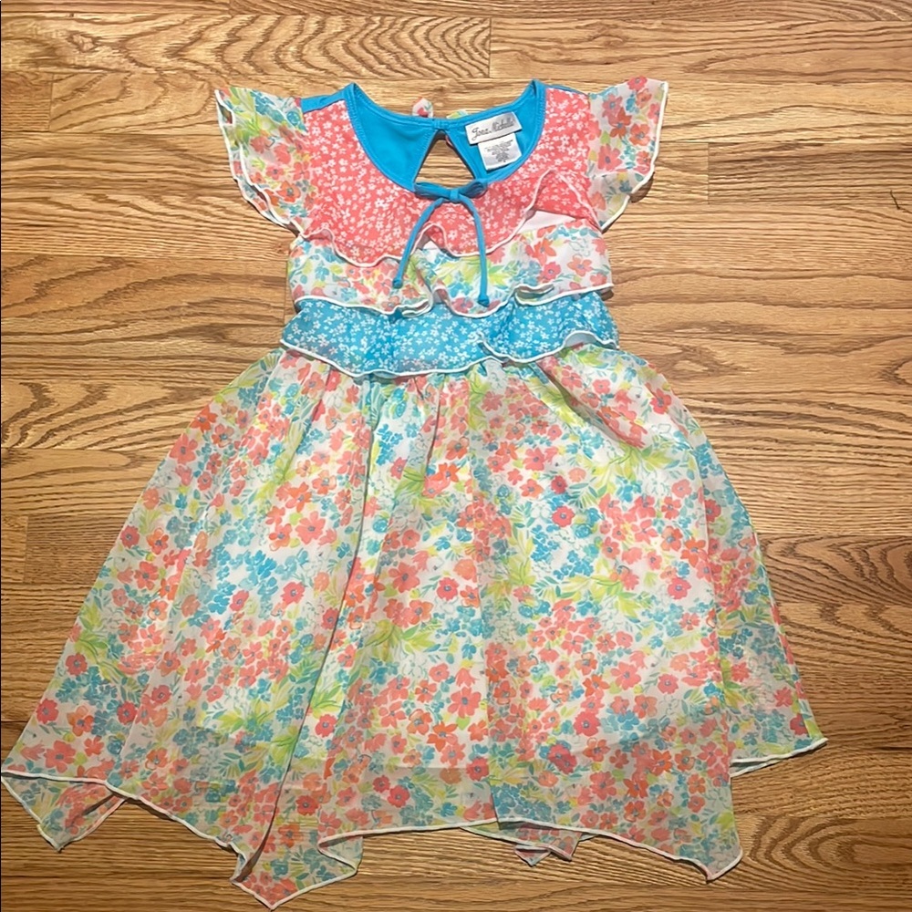 Jona Michelle Pink and Blue Ruffled Tiered Sundress